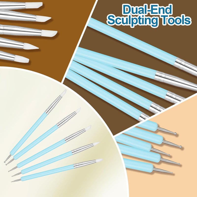 Amrules 10Pcs Clay Sculpting Tools, Practical Dual-End Rubber Pens and Dotting Tools Kit for Adults, Rock Painting, Nail Art, Carving, Drawing, Art Modeling, Shaping, Pottery Craft, Silicone Brushes - Image 3